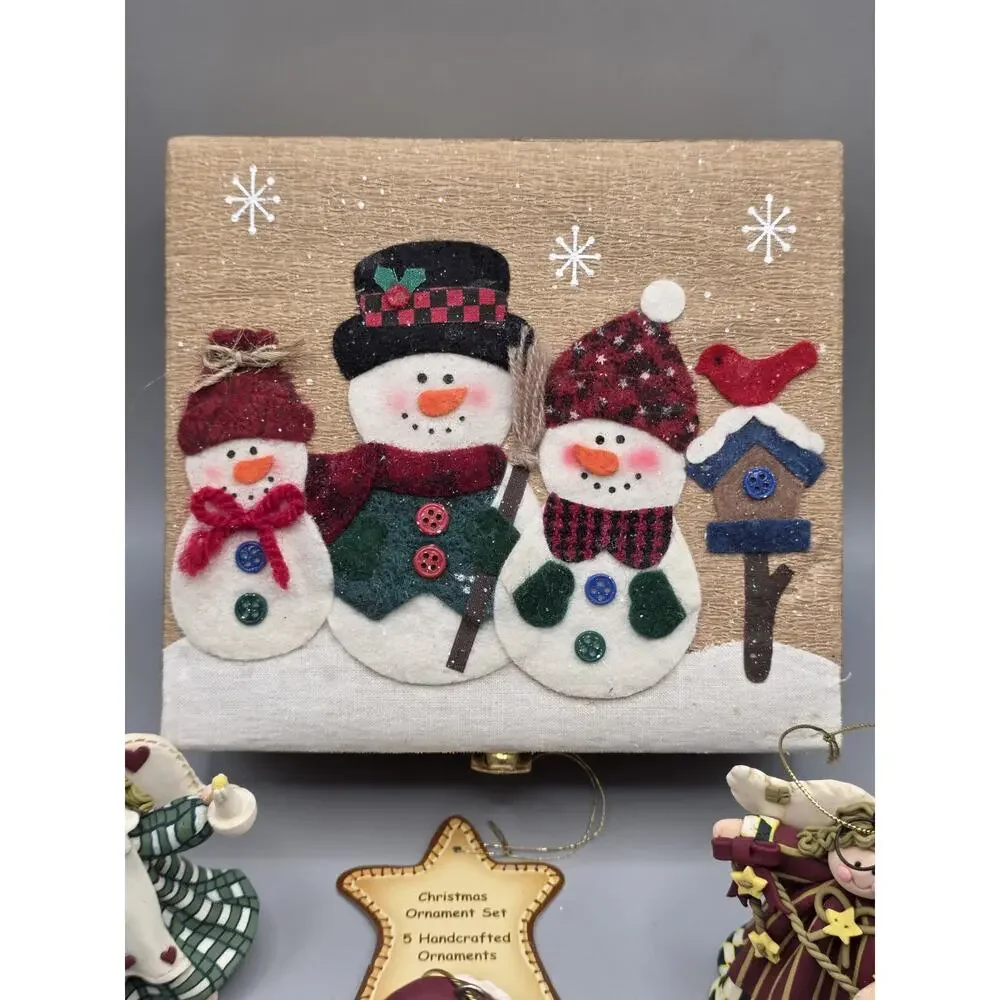Vintage Christmas Ornament Lot Resin Santa Angels Snowman Handmade Box